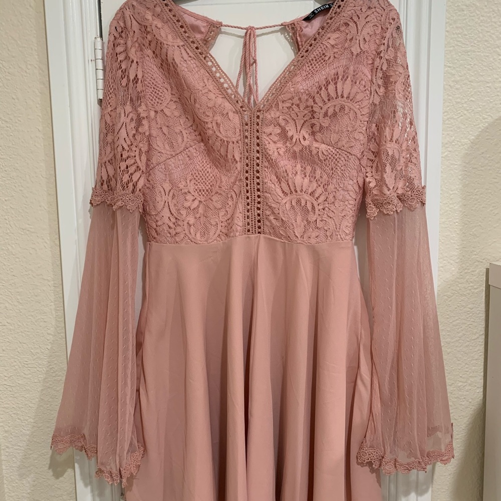 Lace Rose Bell Sleeve Dress